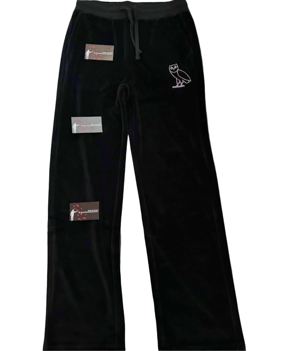 OVO Women's Rhinestone Crystal Velour Pants