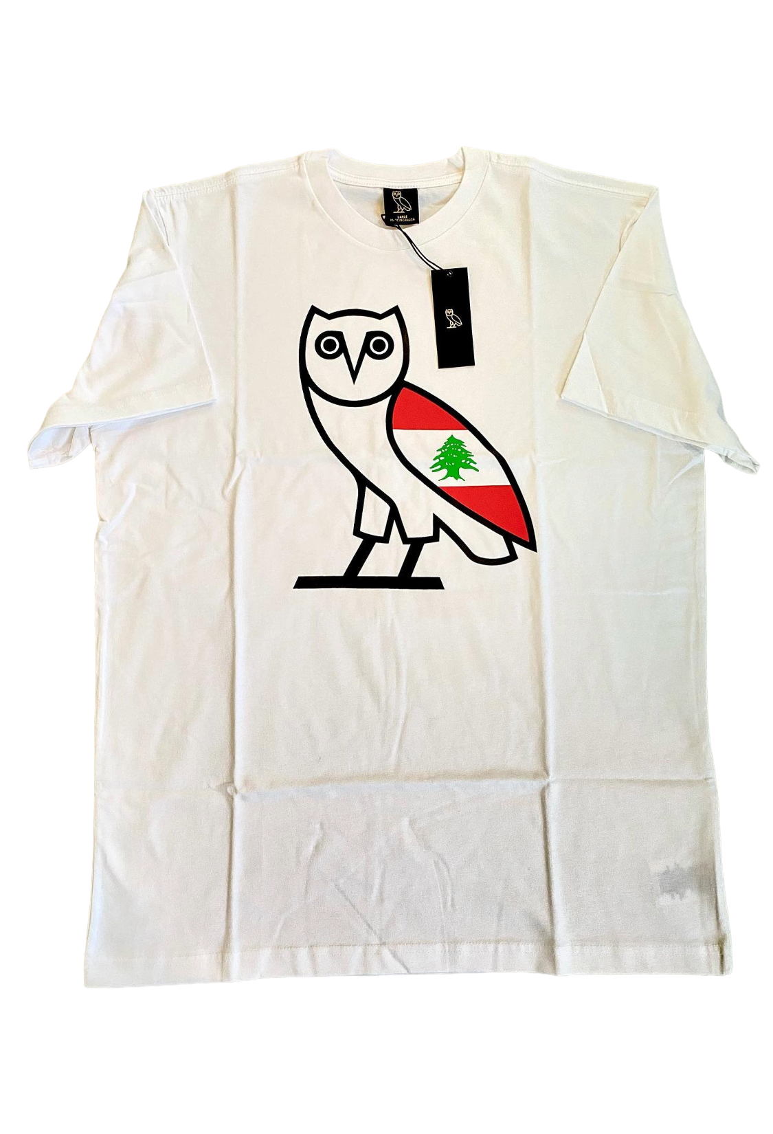 White t-shirt with an owl design and a flag on a white background Cedar of Lebanon OG Tee 2020