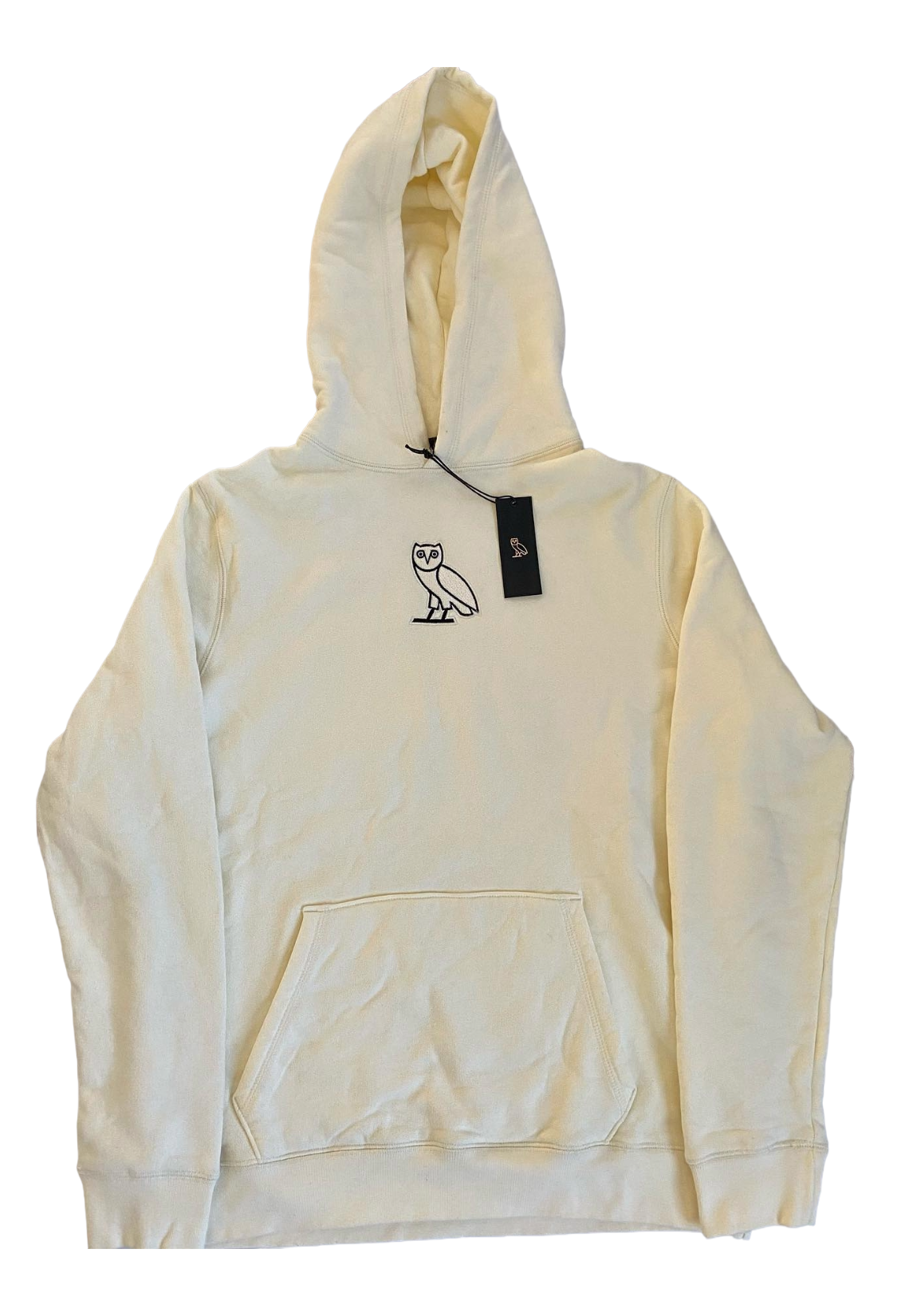 Beige hoodie with a brand logo on a white background Classic Owl Hoodie 2019