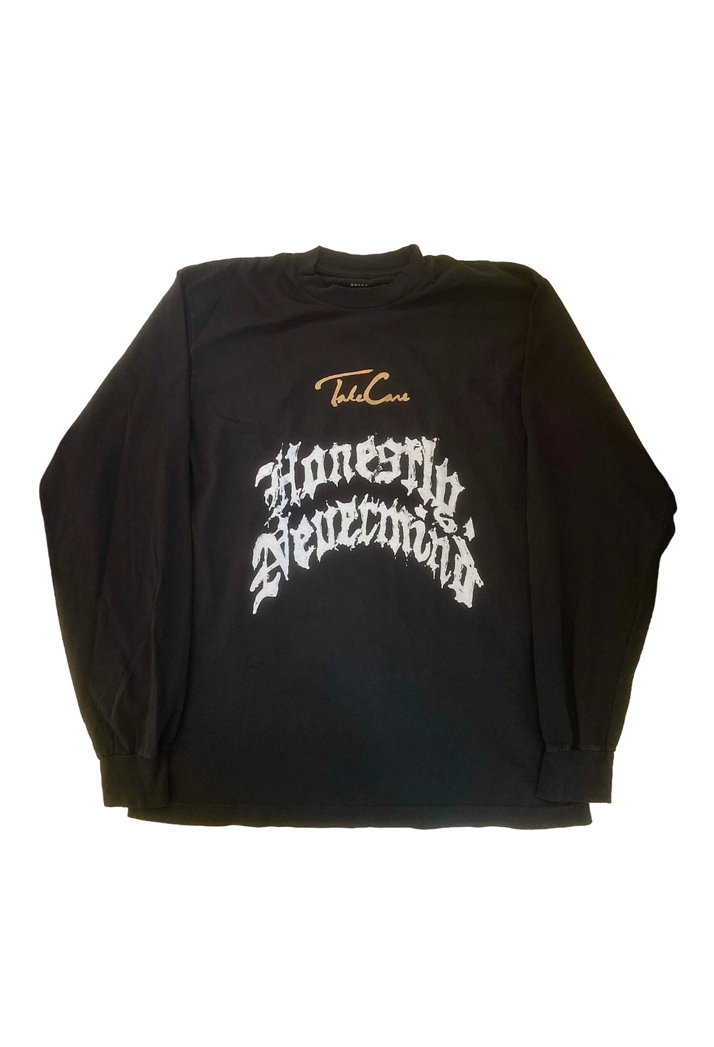 Drake Honestly Nevermind x Take Care Raised Graphic Huge Fan Long Sleeve Shirt - Black