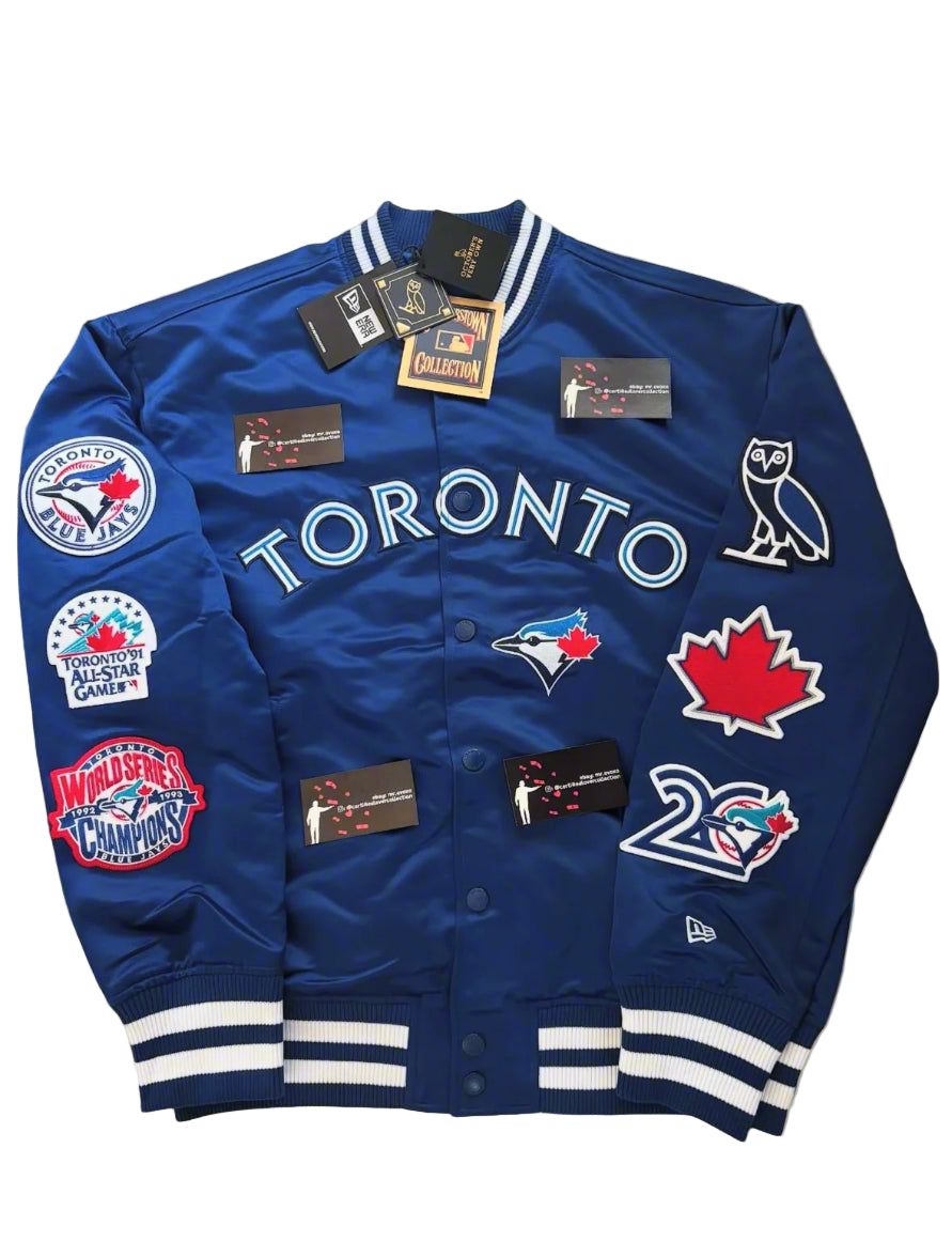 OVO X MLB Toronto Blue Jays Satin Varsity Jacket