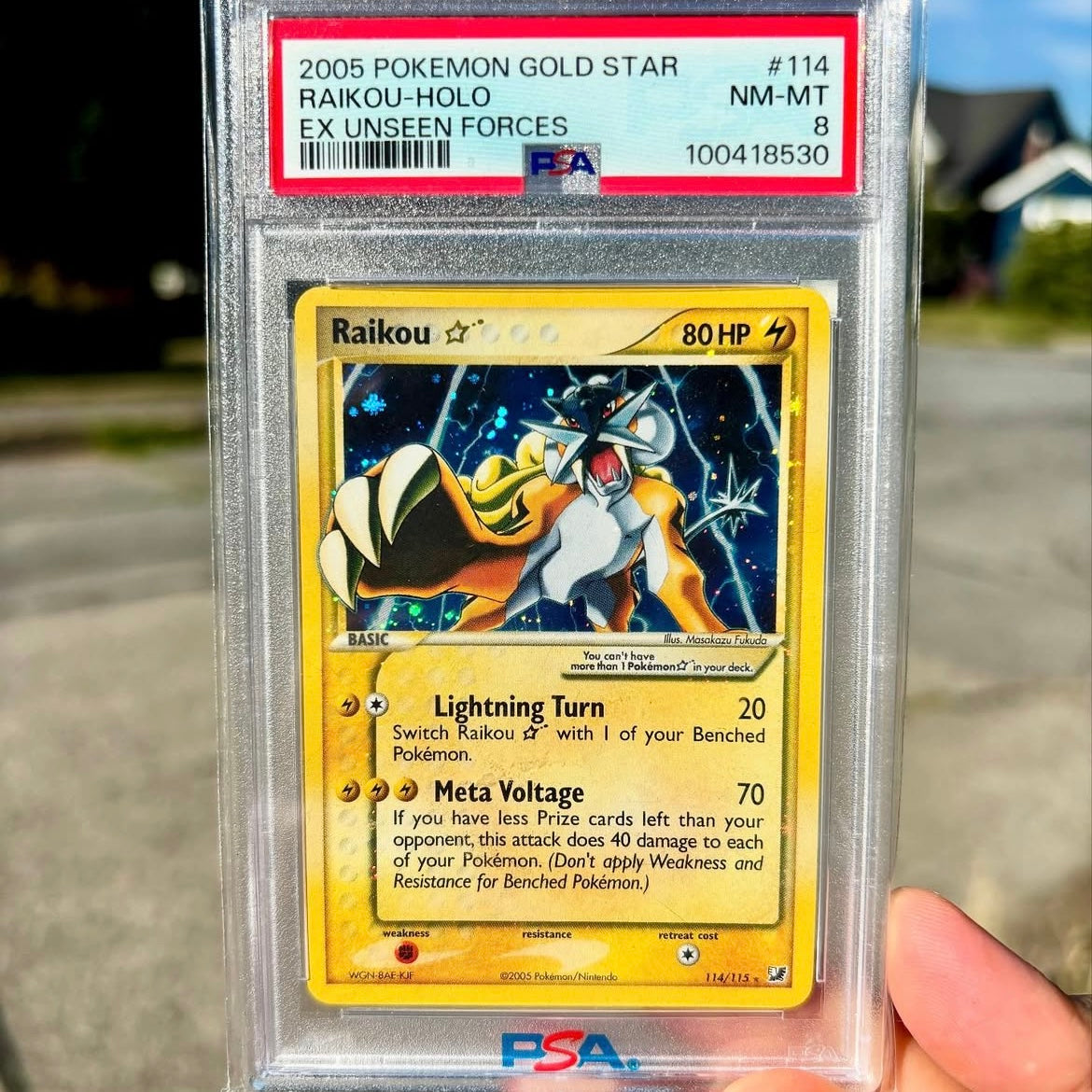 Pokémon Raikou Gold Star Holo PSA 8 NM-MINT EX Unseen Forces Holo #114/115