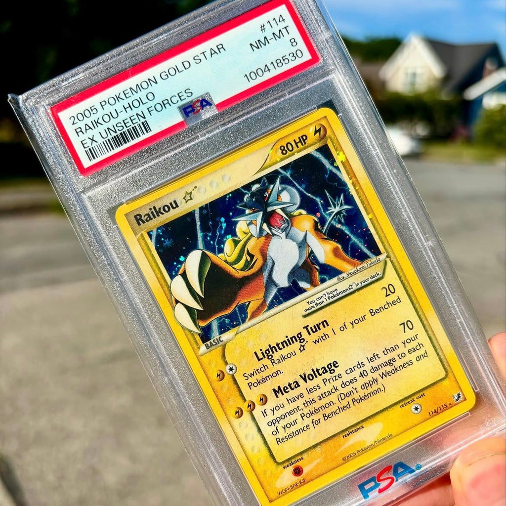Pokémon Raikou Gold Star Holo PSA 8 NM-MINT EX Unseen Forces Holo #114/115