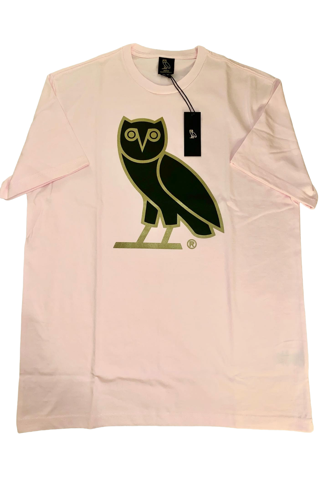 Pink t-shirt with a black owl logo on a white background OG Owl Tee 2021
