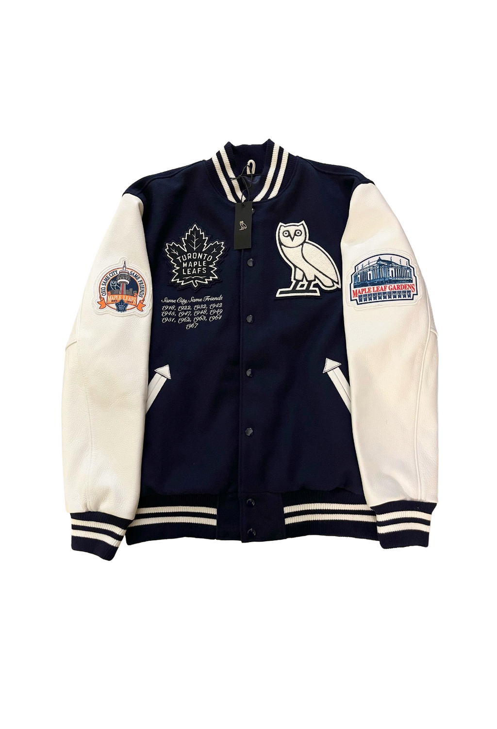 OVO x Roots x NHL Toronto Maple Leafs Championship Varsity Jacket - Blue