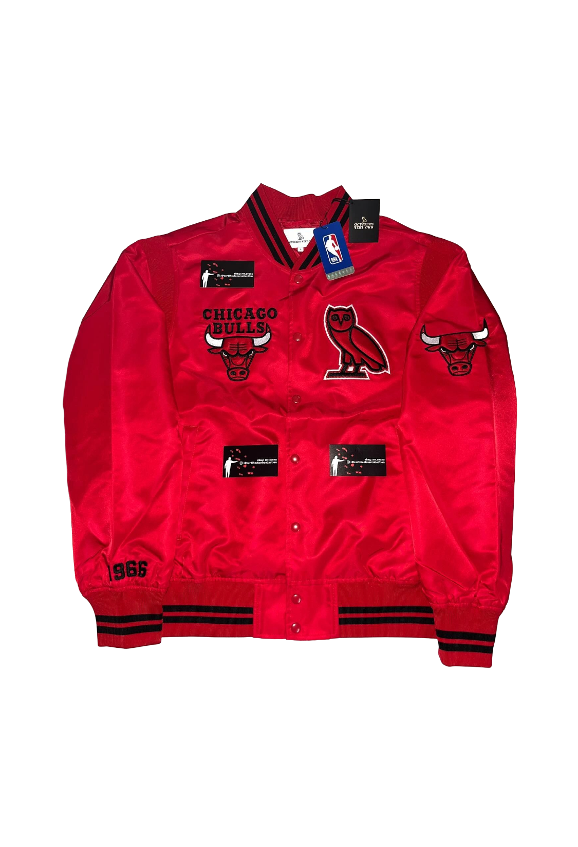 OVO x NBA Bulls Satin Varsity Jacket - Red