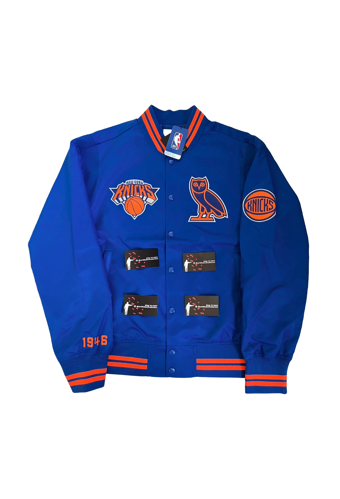 OVO x NBA Knicks Satin Varsity Jacket - Blue