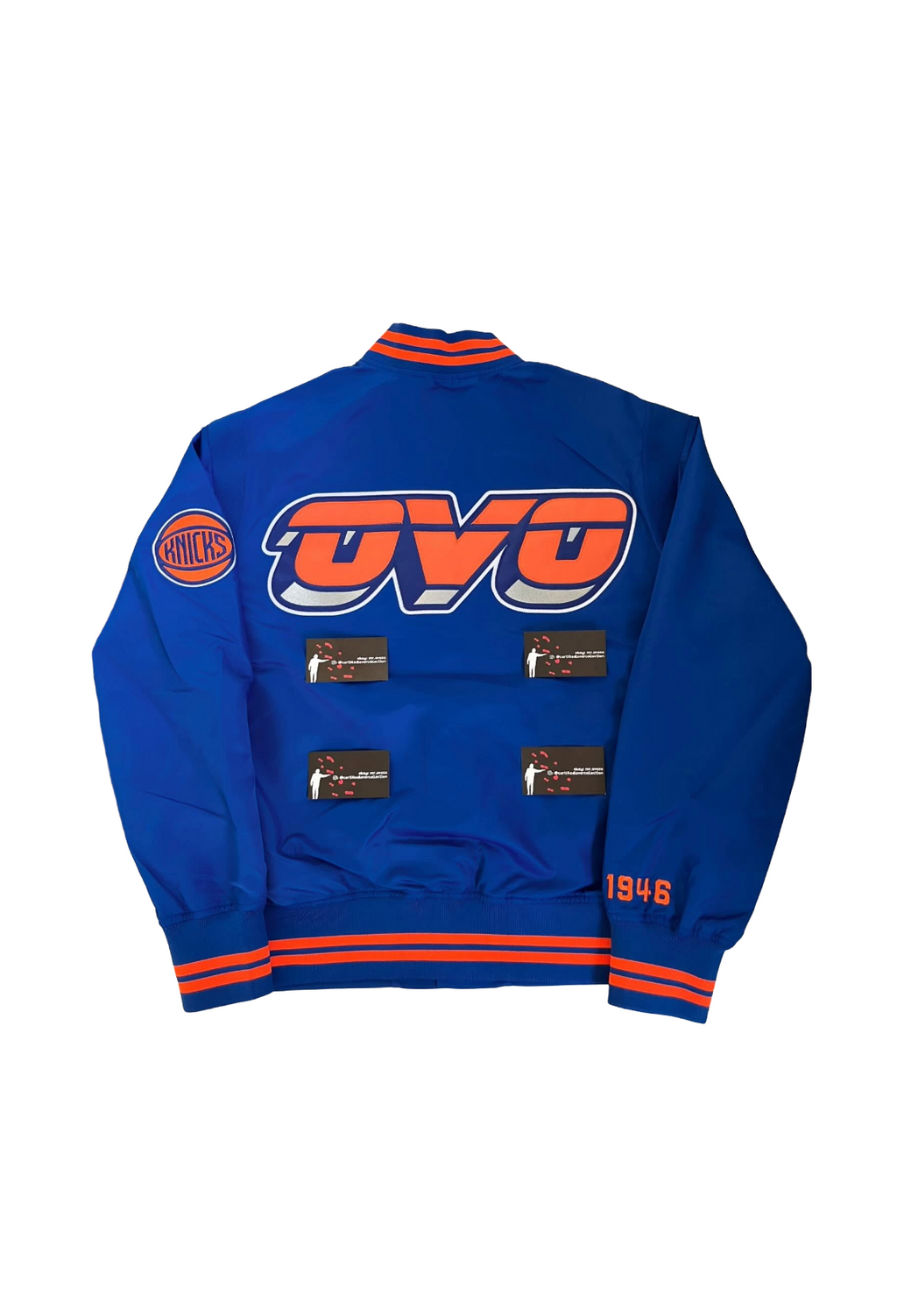 OVO x NBA Knicks Satin Varsity Jacket - Blue