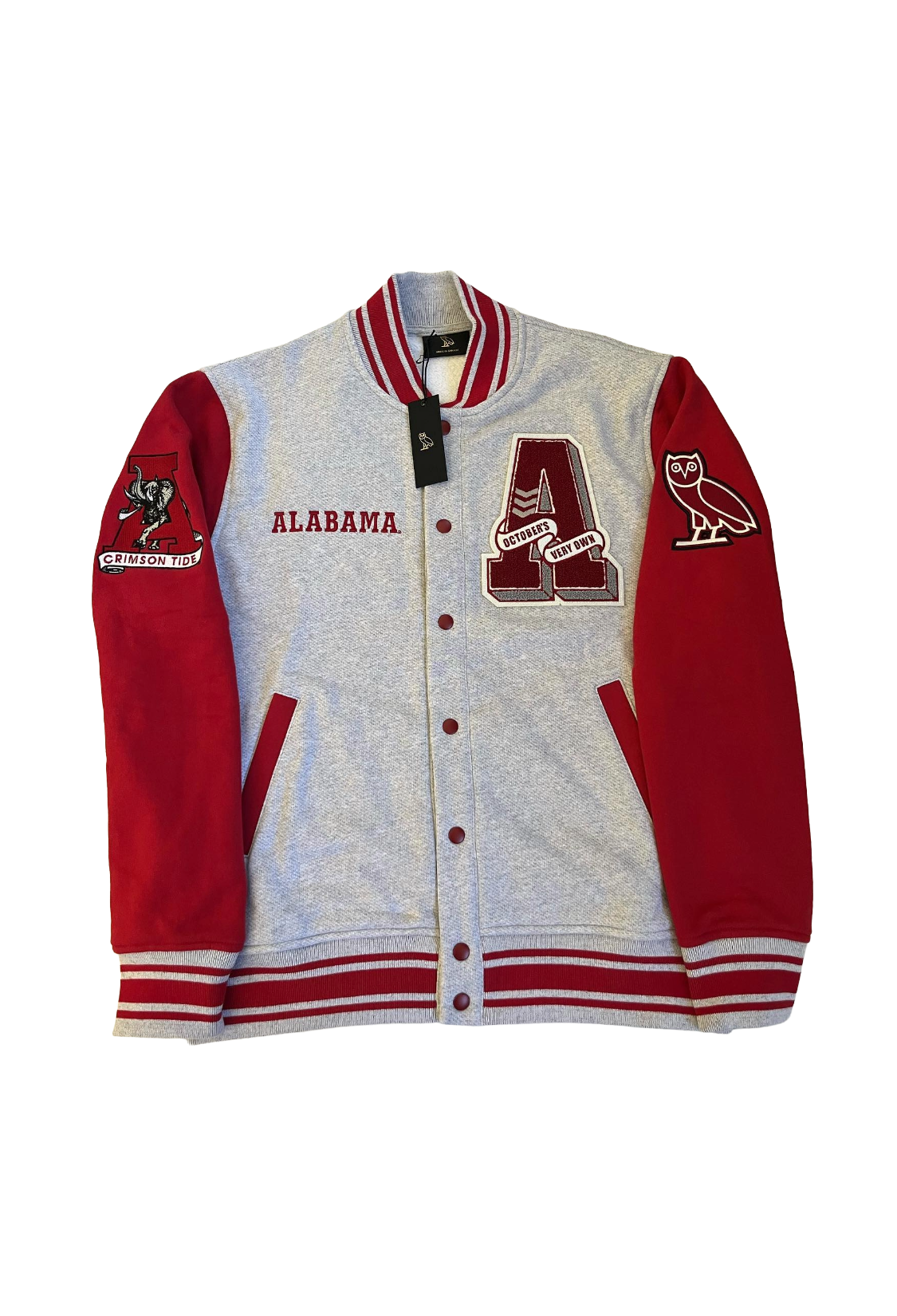 OVO x NCAA Alabama Crimson Tide Fleece Varsity Jacket - Grey