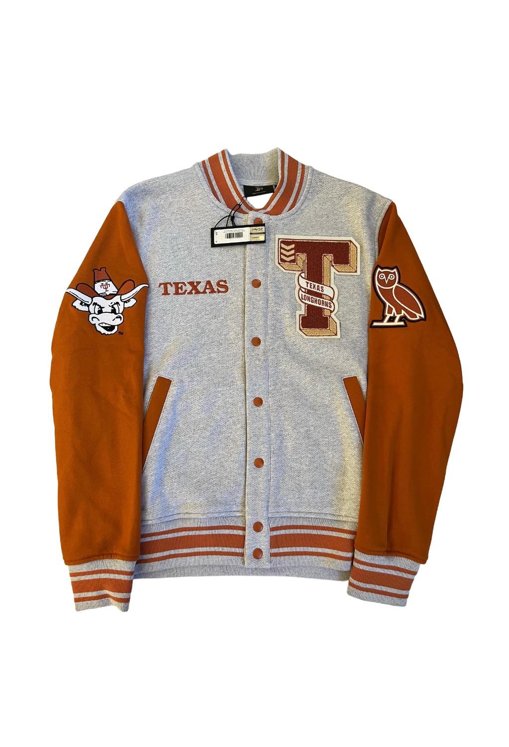 OVO x NCAA Texas Longhorns Fleece Varsity Jacket - Grey