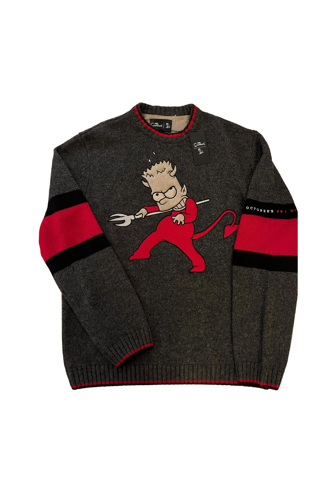OVO x The Simpsons Devil Bart 3M Reflective Wool & Suede Knit Sweater - Grey