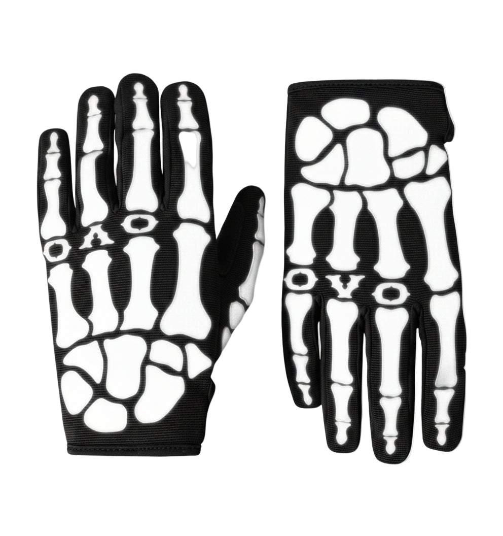 Skeleton design gloves with 'OVO' branding on a white background