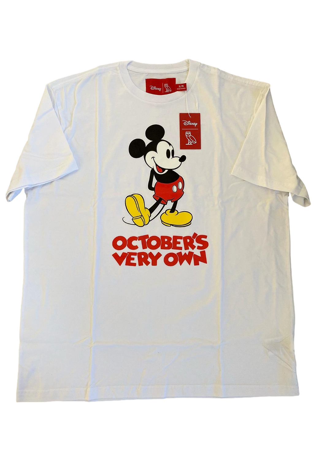 White t-shirt with Mickey Mouse graphic and 'October's Very Own' text on a white background OVO x Disney Classic Mickey Tee Raised Appliqué