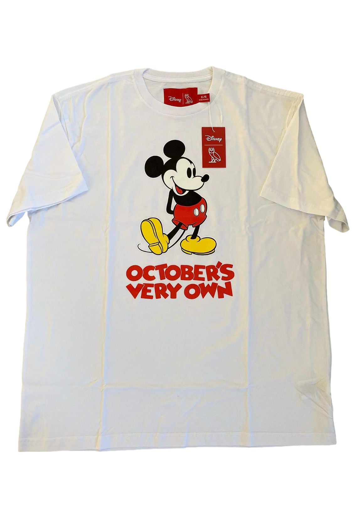 White t-shirt with Mickey Mouse graphic and 'October's Very Own' text on a white background OVO x Disney Classic Mickey Tee Raised Appliqué
