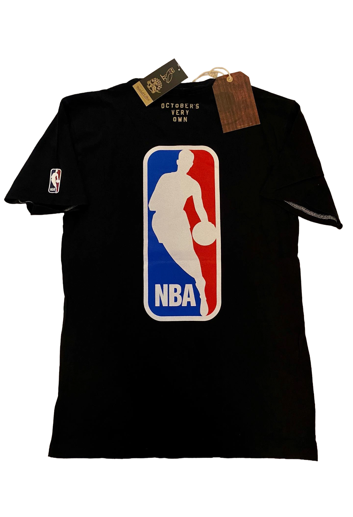 Black t-shirt with NBA logo on a white background