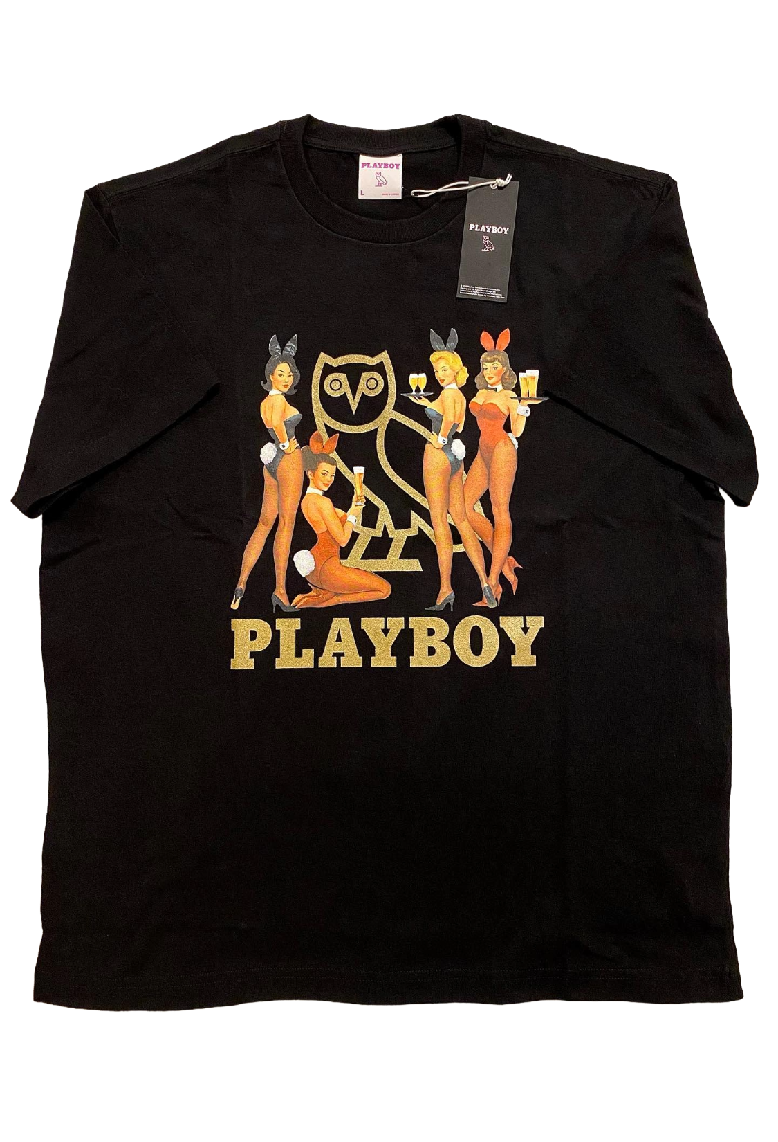 Black sleeveless shirt with Playboy graphic design on a white background OVO x Playboy Bunny Tee 2022