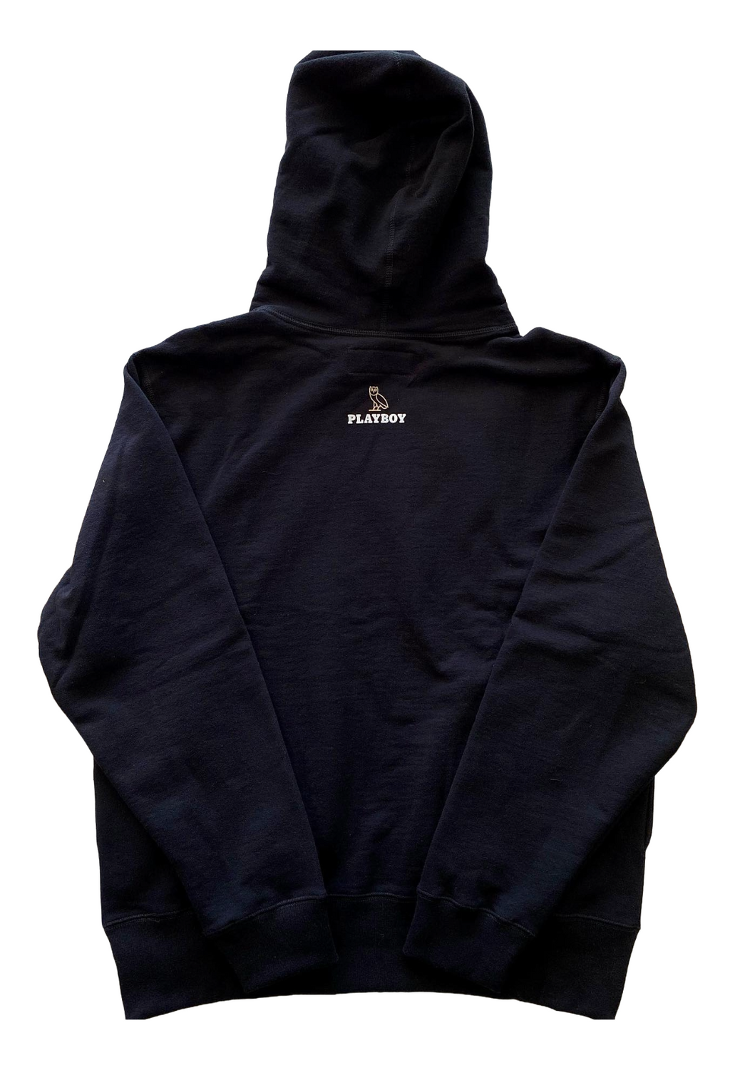 Black hoodie with a logo on a white background OVO x Playboy OG Owl Magazine Hoodie