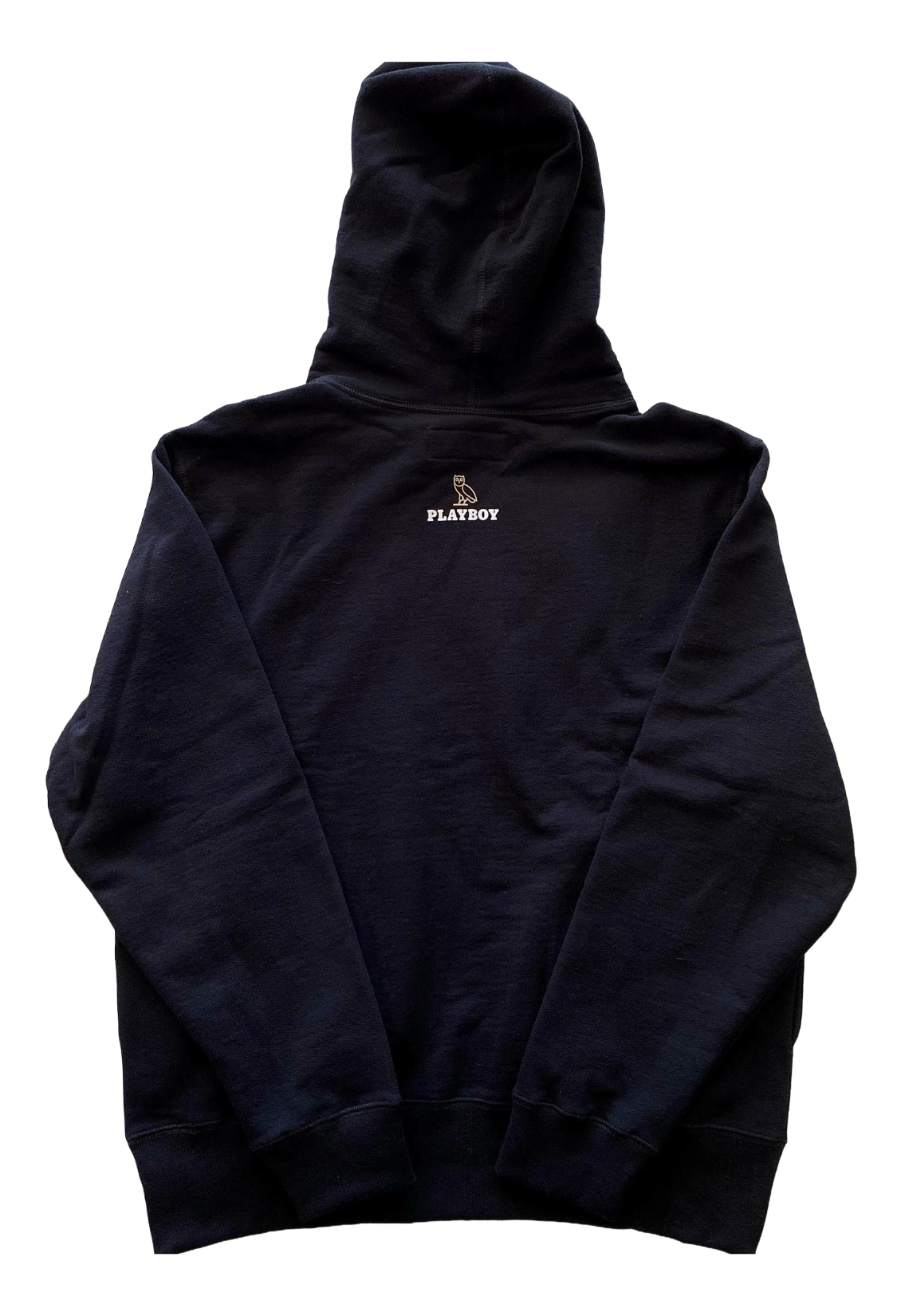 Black hoodie with a logo on a white background OVO x Playboy OG Owl Magazine Hoodie