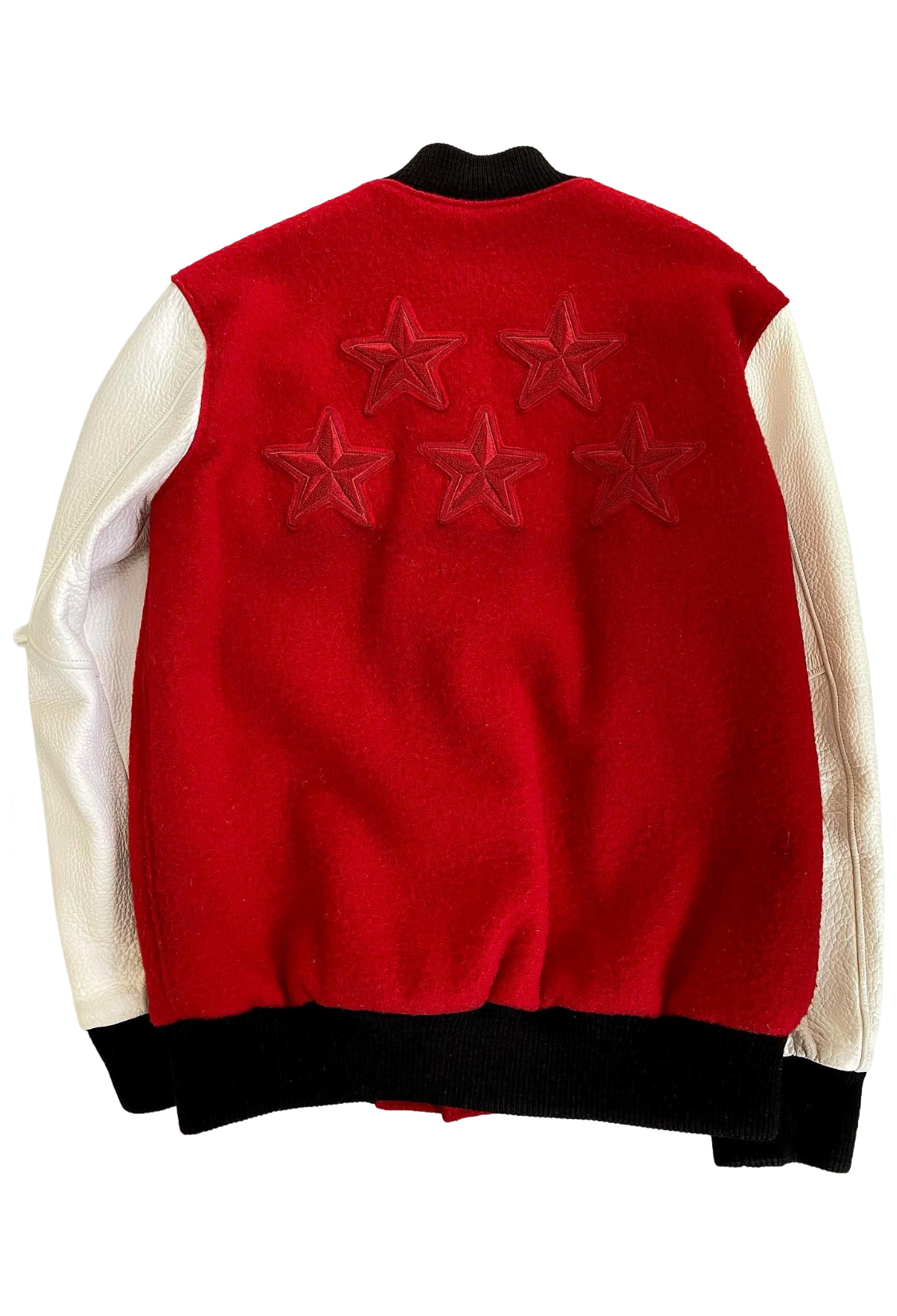 Red jacket with star patterns on the back against a white background OVO x Roots Take Care "Away From Home"