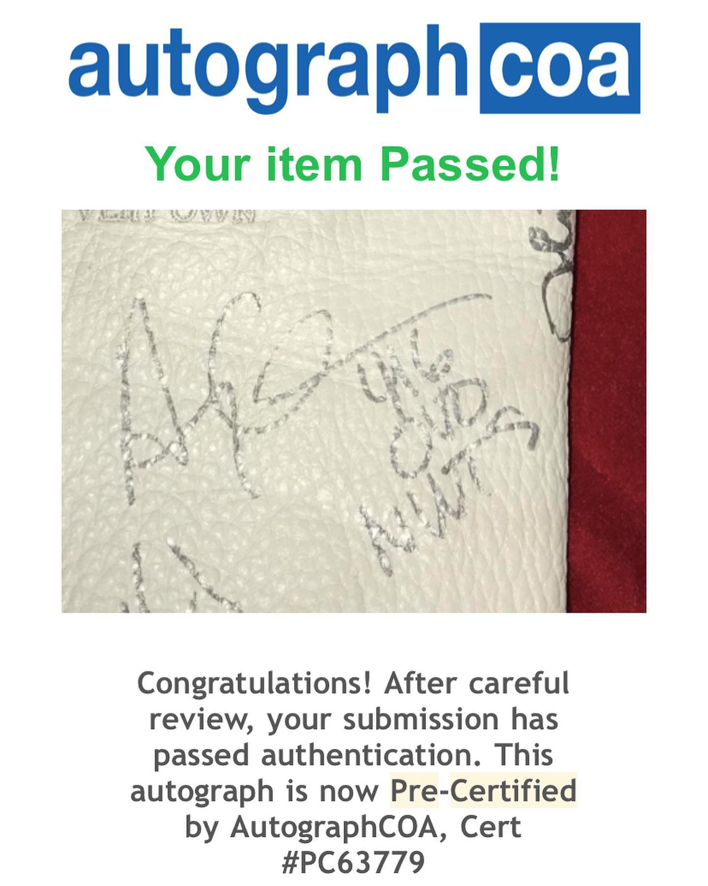 AutographCOA certification message with a pre-certified autograph on a white background OVO x Roots Take Care "Away From Home"