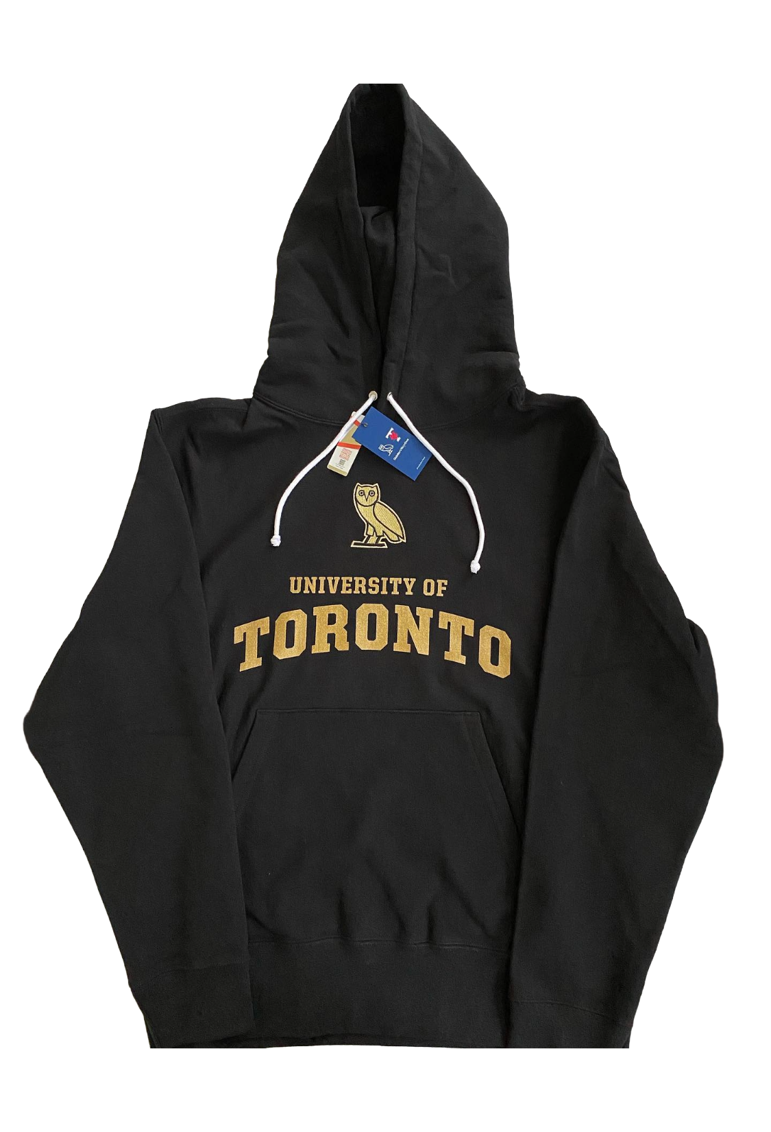 Black hoodie with 'University of Toronto' text and logo on a white background OVO x UofT Hoodie 2021