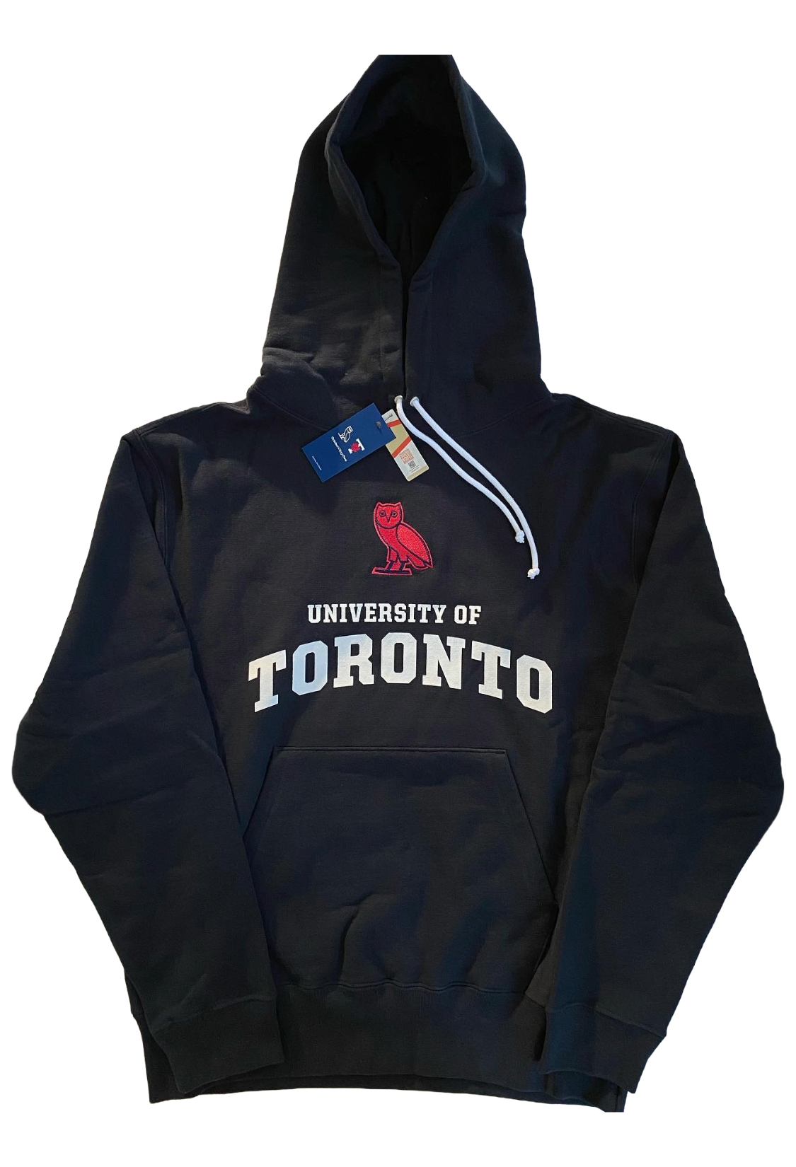Blue hoodie with 'University of Toronto' text and logo on a white background OVO x UofT Hoodie 2021
