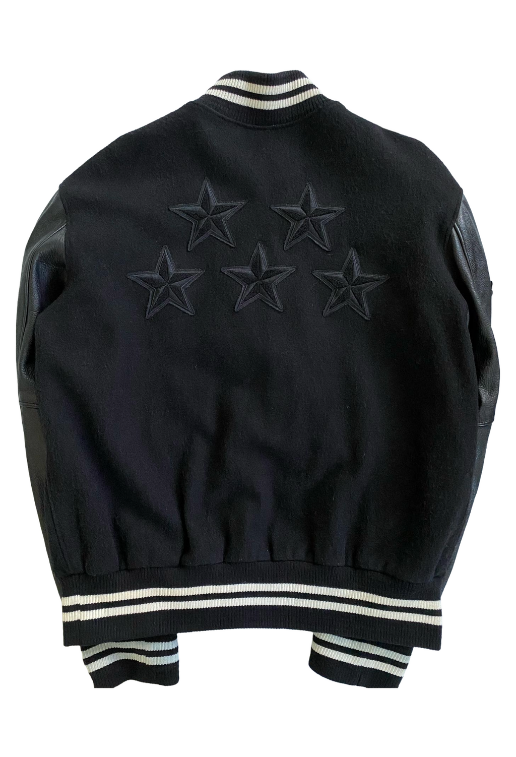 Black jacket with star patterns on the back against a white background Roots x OVO So Far Gone/Thank Me Later Away From Home Tour Varsity 2010