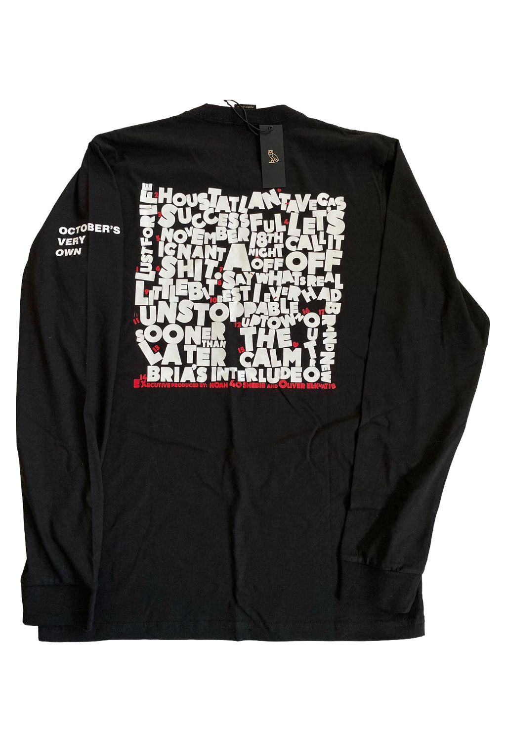 Black long-sleeve shirt with text design on the back against a white background. So Far Gone Anniversary Longsleeve 2019