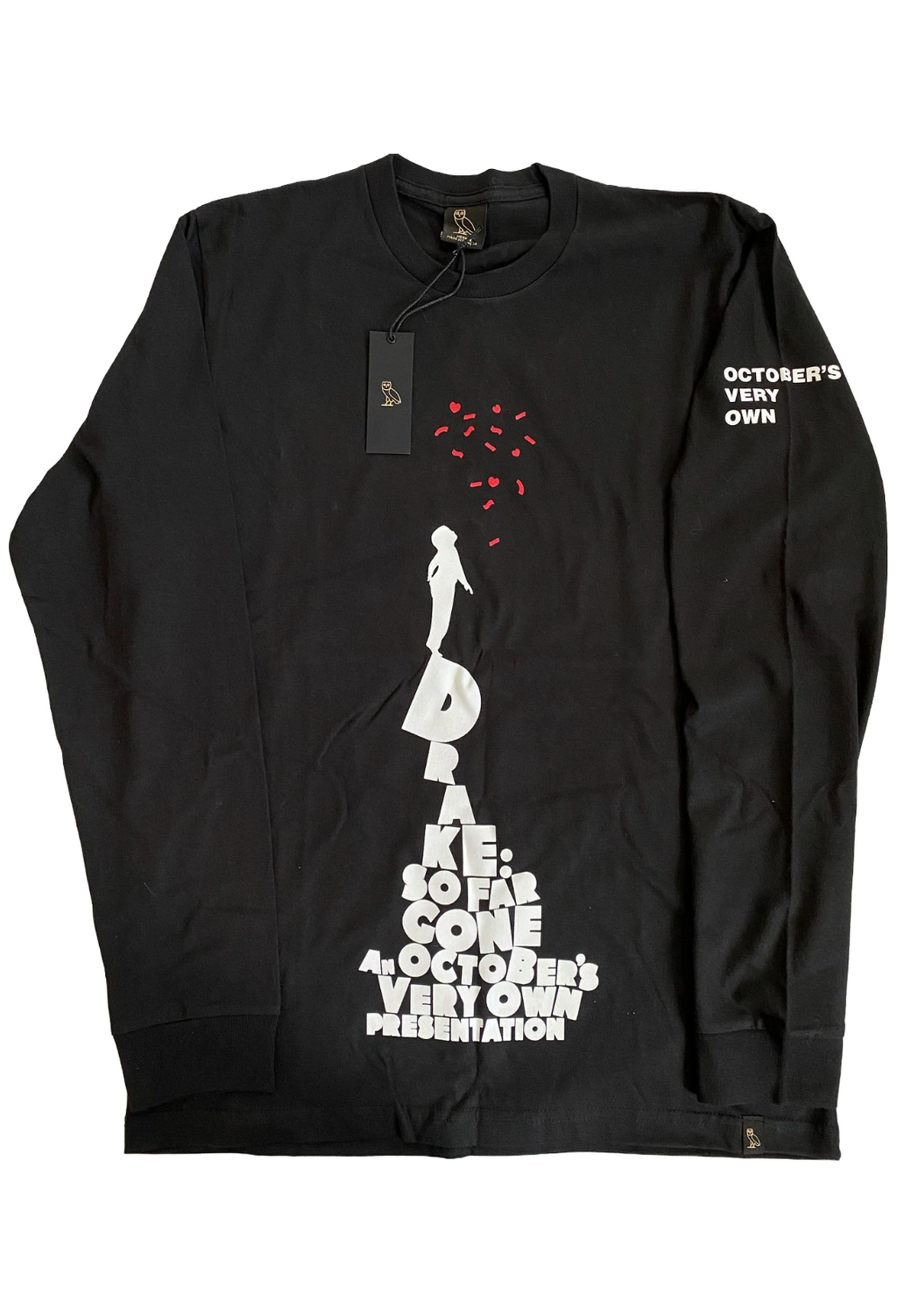 Black long-sleeve shirt with white graphic design and text on a white background. So Far Gone Anniversary Longsleeve 2019