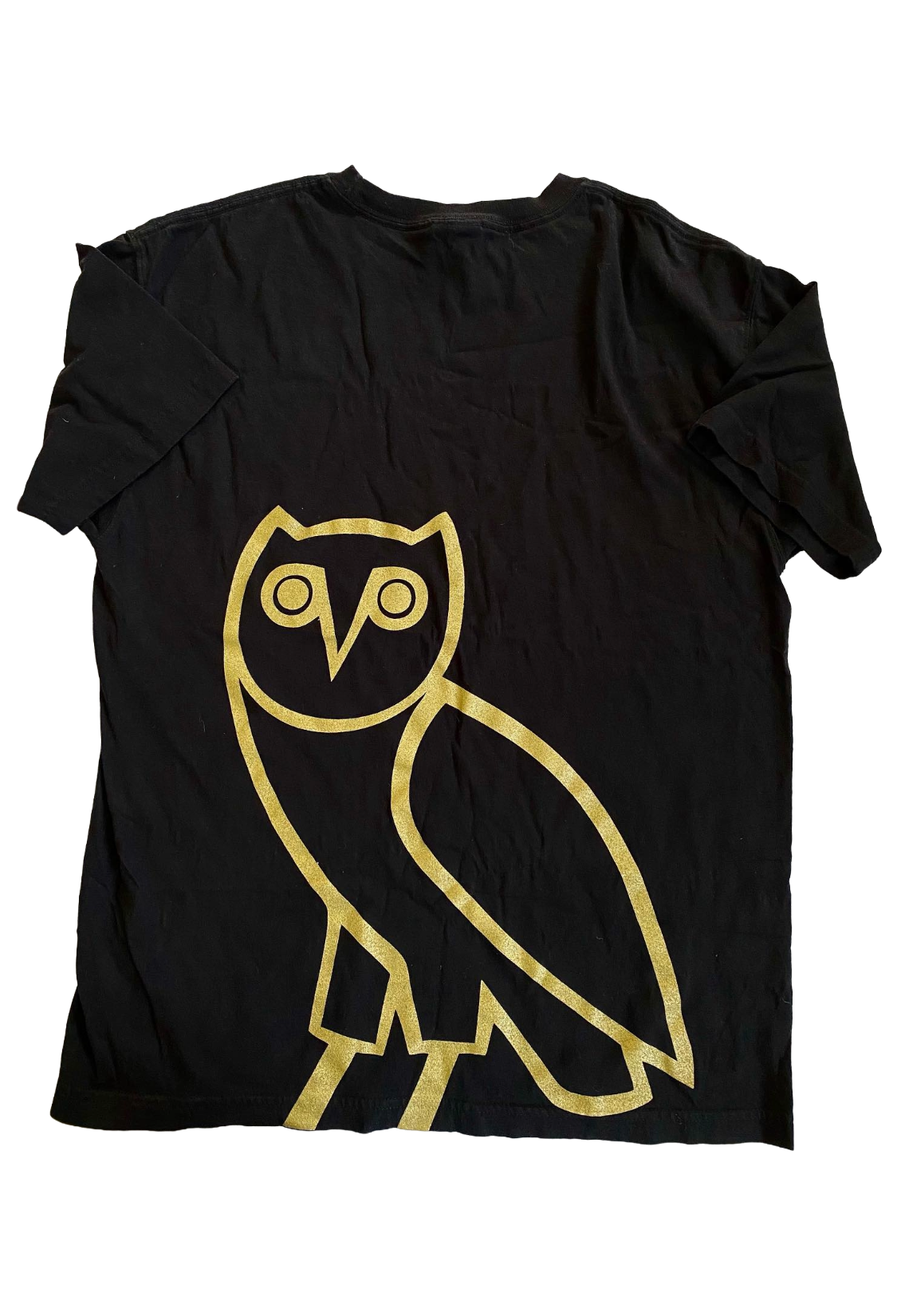 Black t-shirt with a gold owl graphic on a white background. Started From The Bottom Bottom Tee 2013